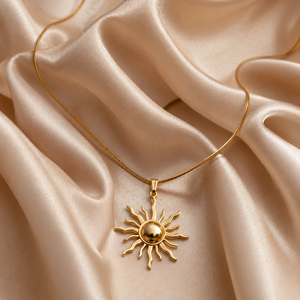 Modern Gold Sun Design Necklace