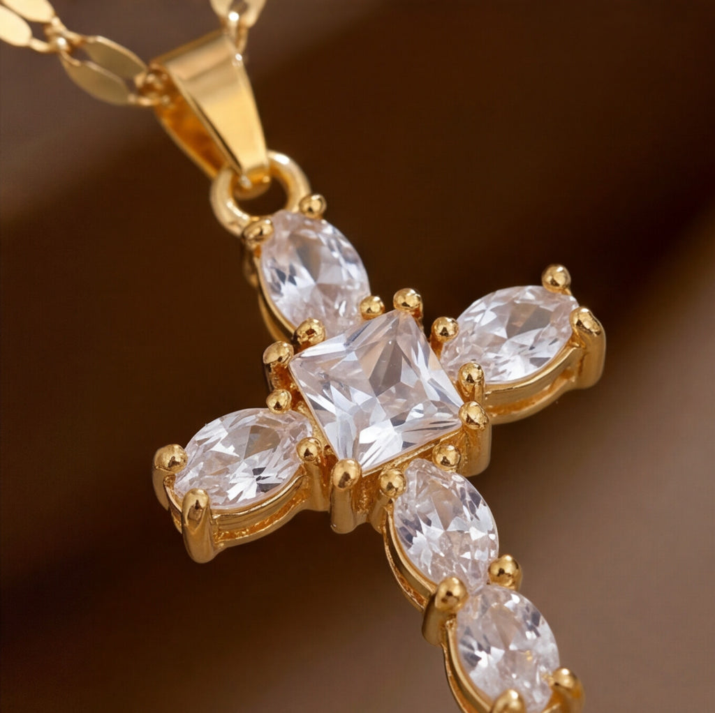Sparkling Gold Cross Necklace