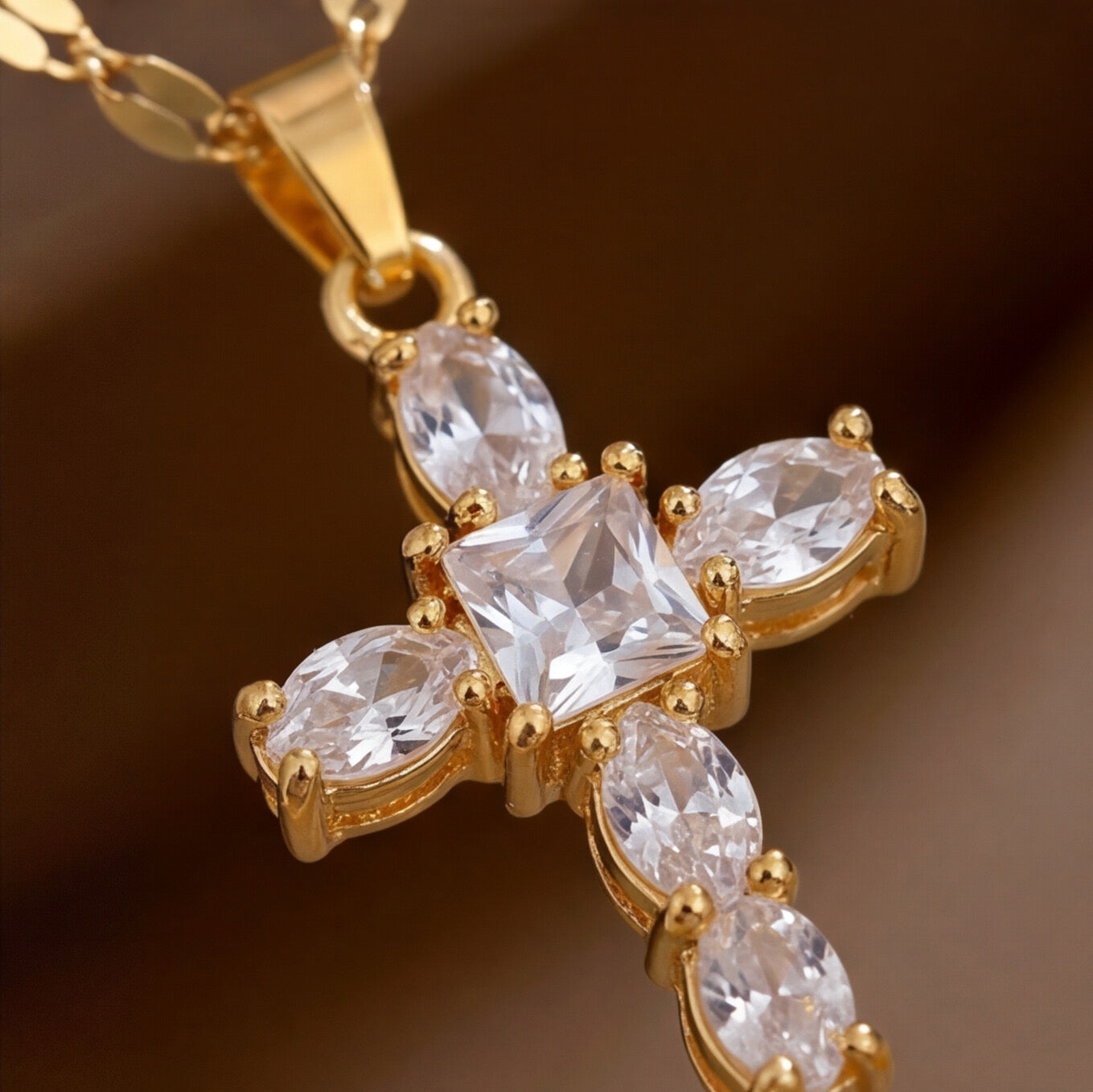 Sparkling Gold Cross Necklace