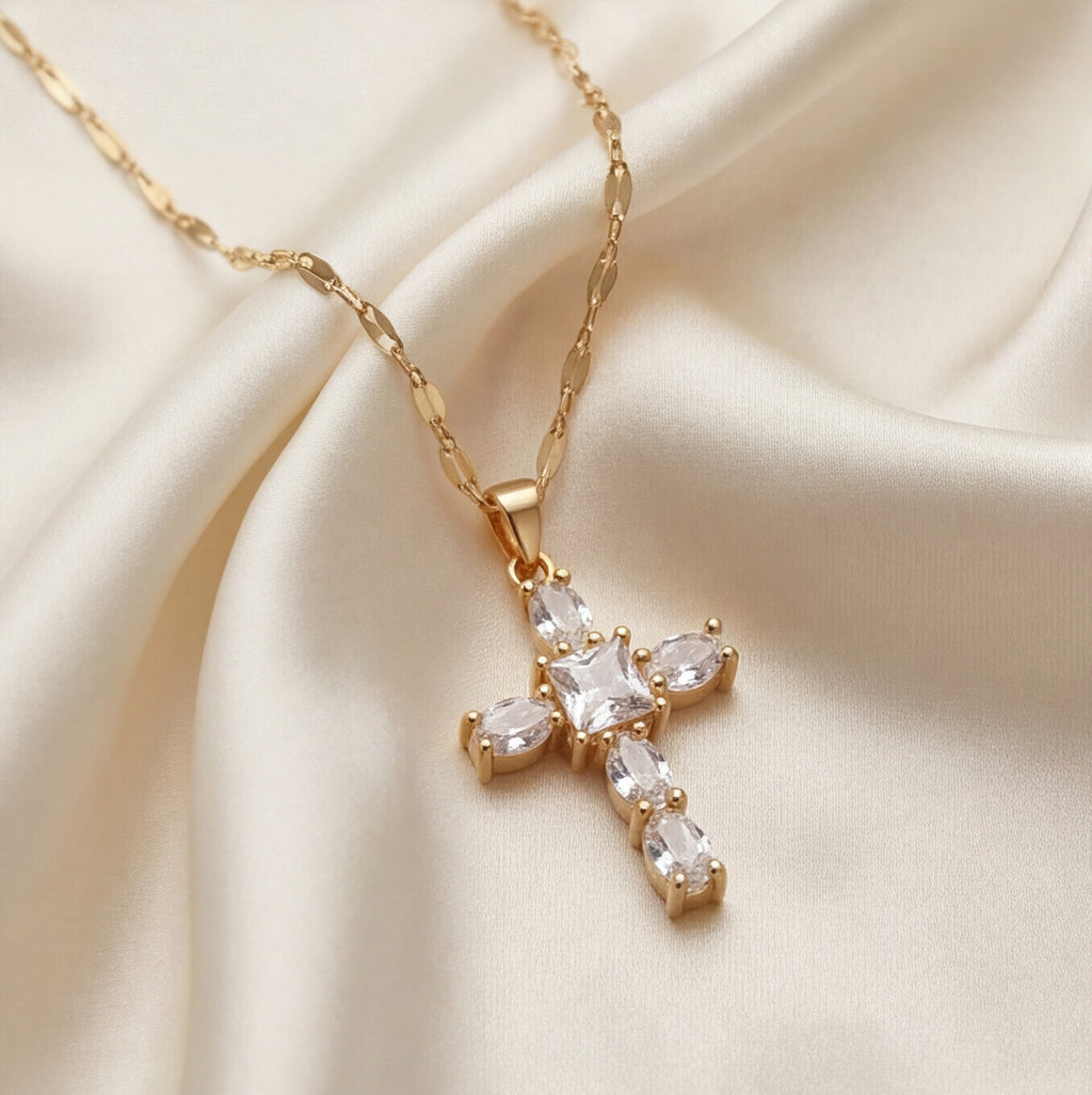 Sparkling Gold Cross Necklace