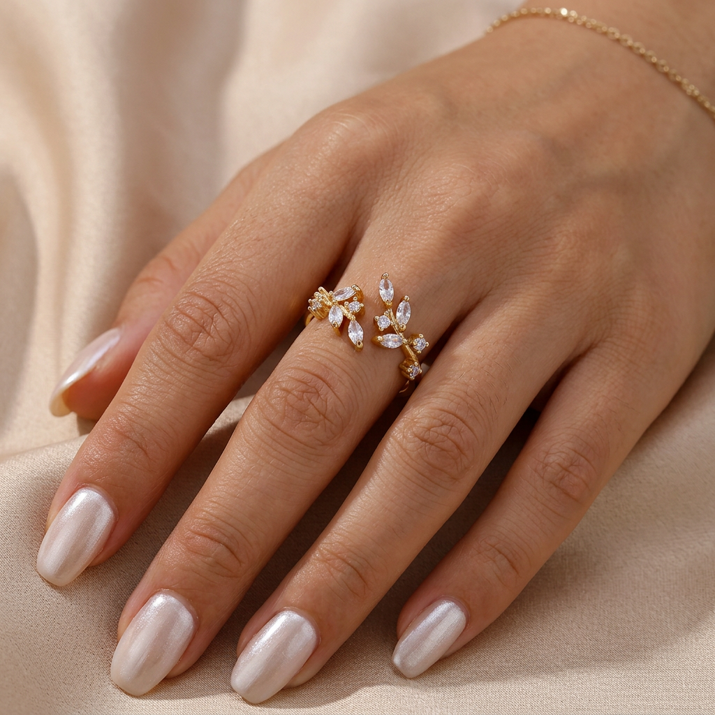 Sparkling Filigree Leaf Ring