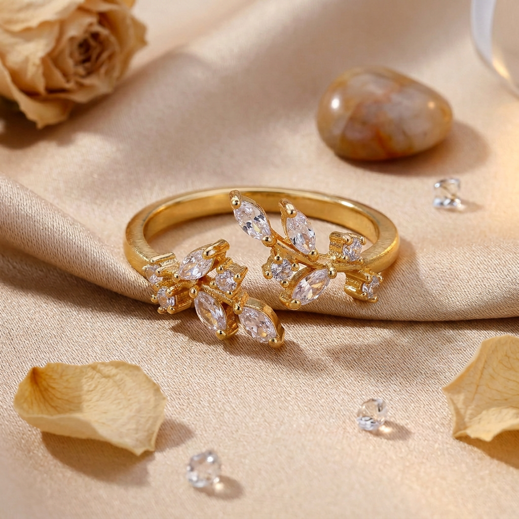 Sparkling Filigree Leaf Ring