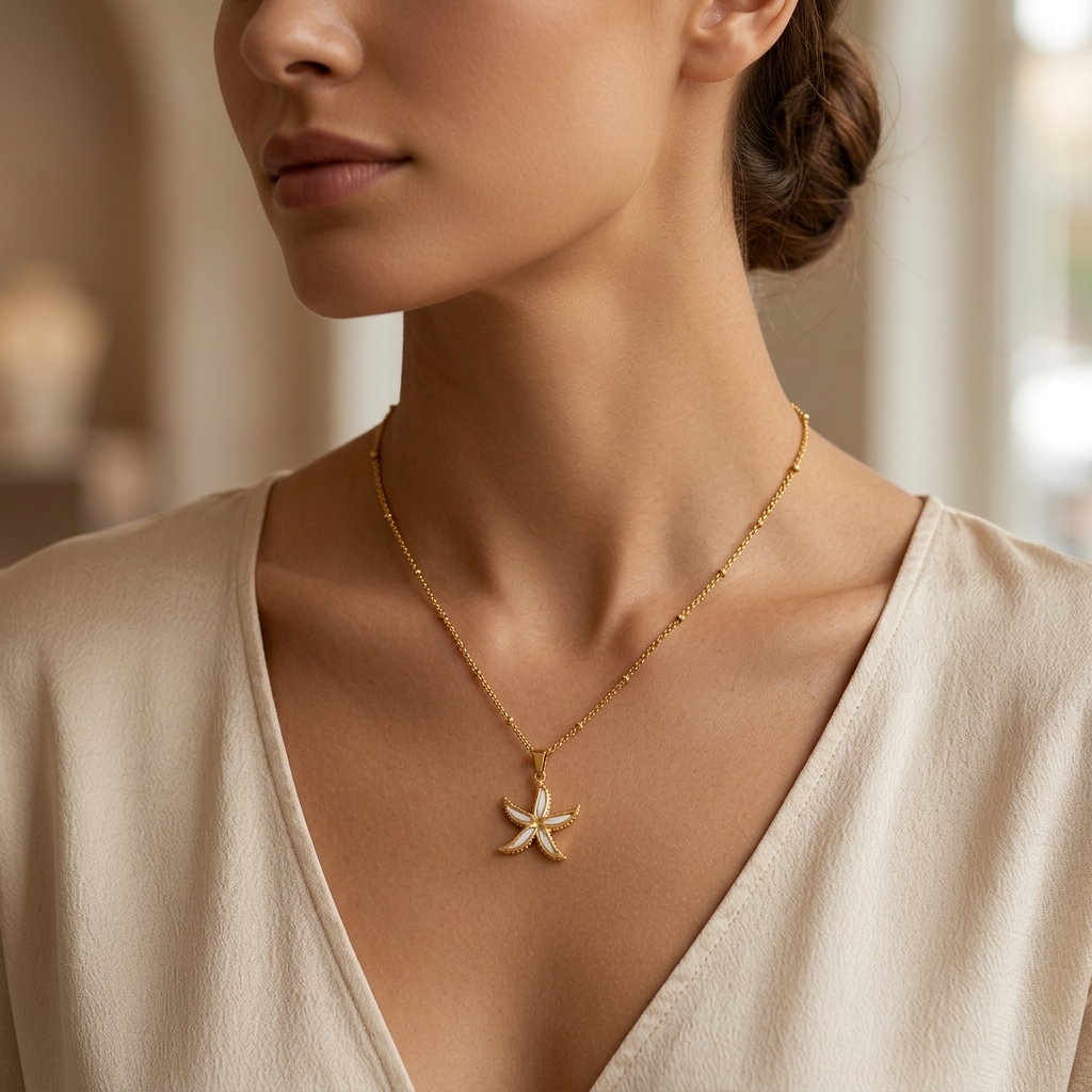 Unique shimmering starfish necklace
