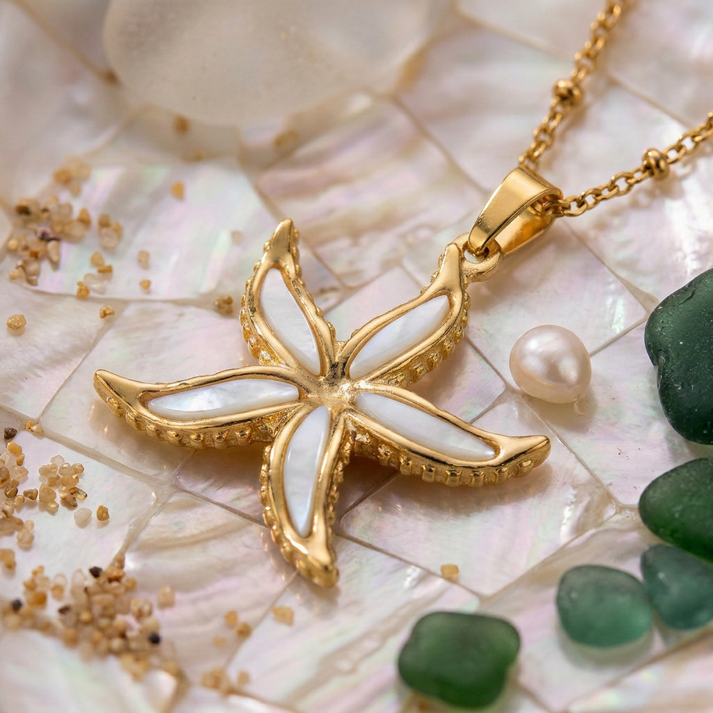 Unique shimmering starfish necklace