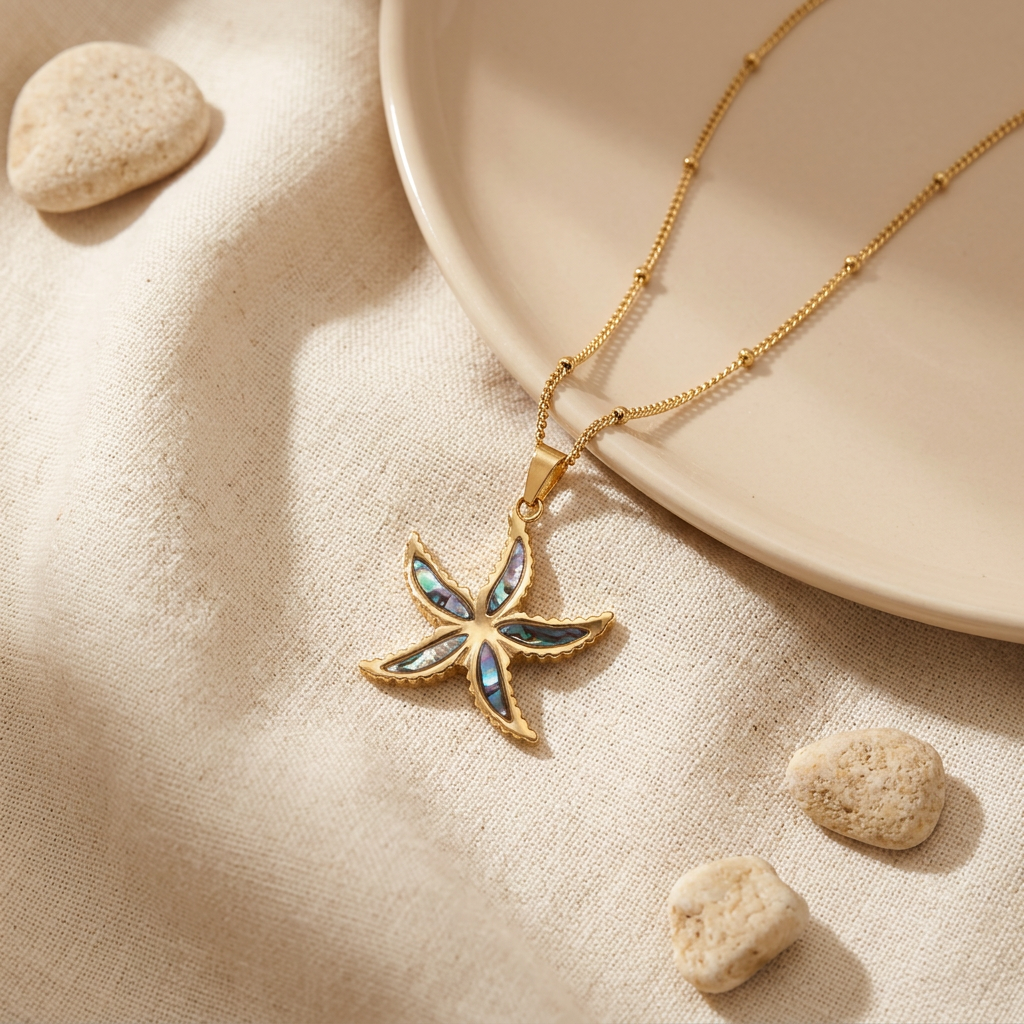 Unique shimmering starfish necklace