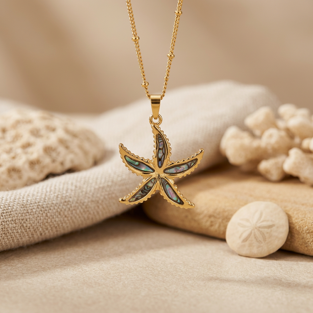 Unique shimmering starfish necklace