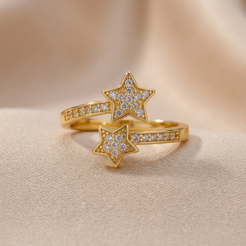 Sparkling Double Star Ring