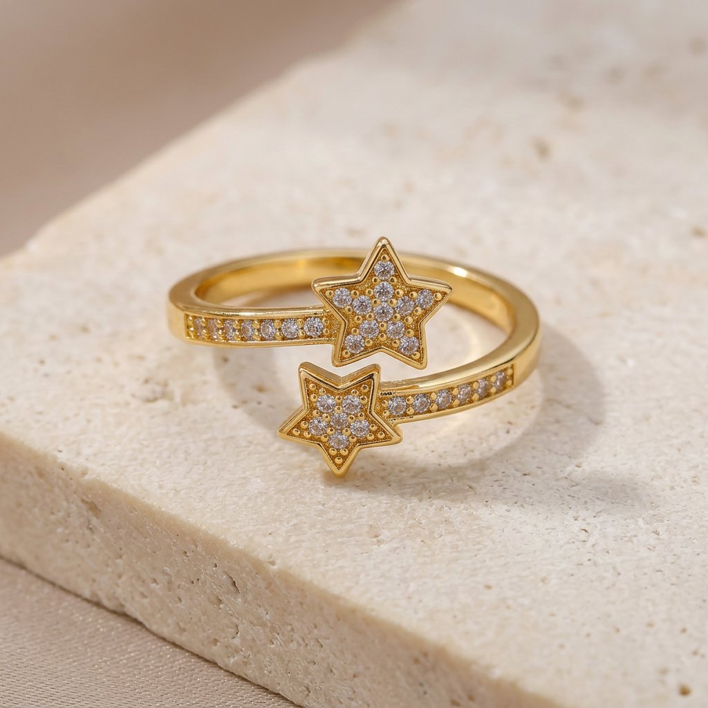 Sparkling Double Star Ring