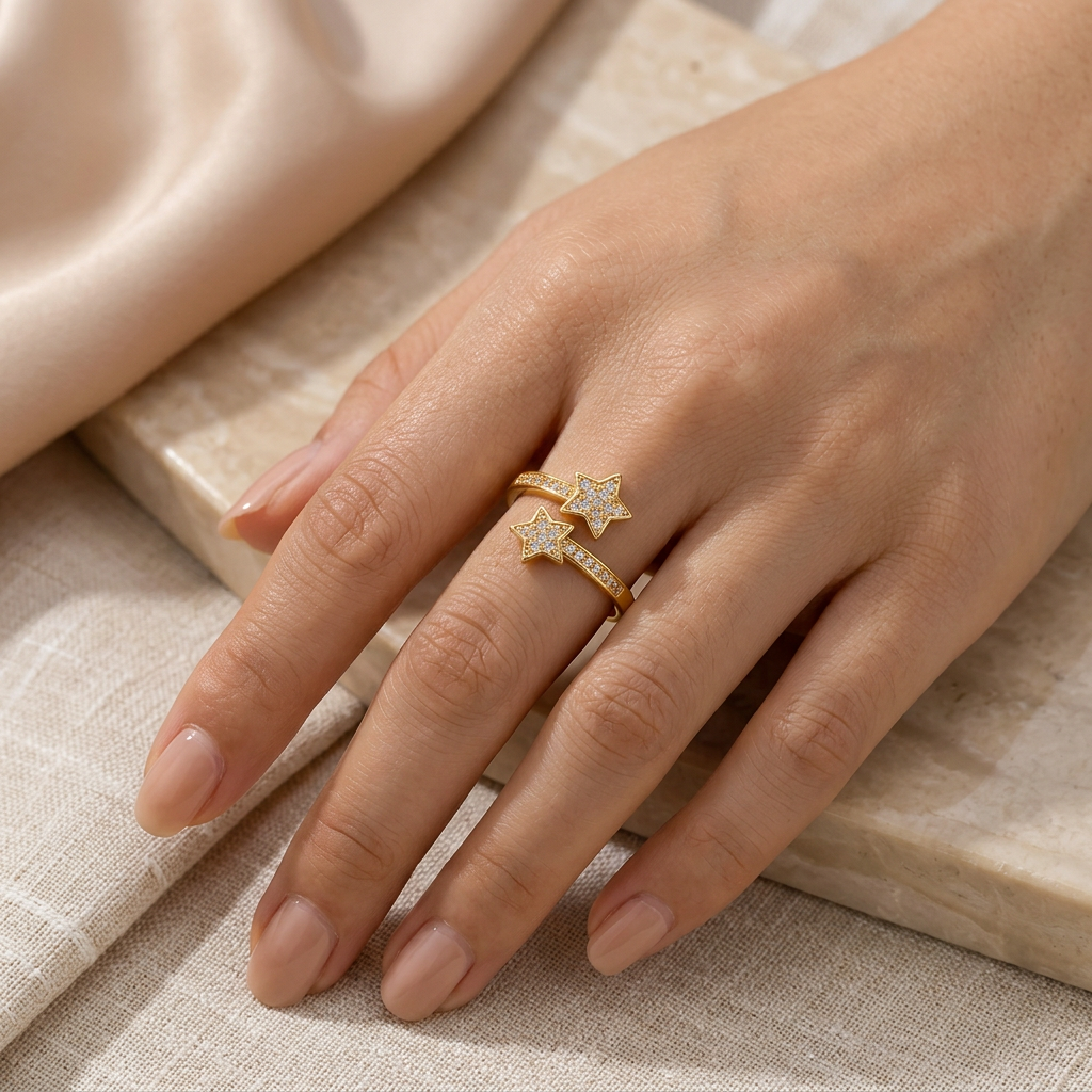 Sparkling Double Star Ring