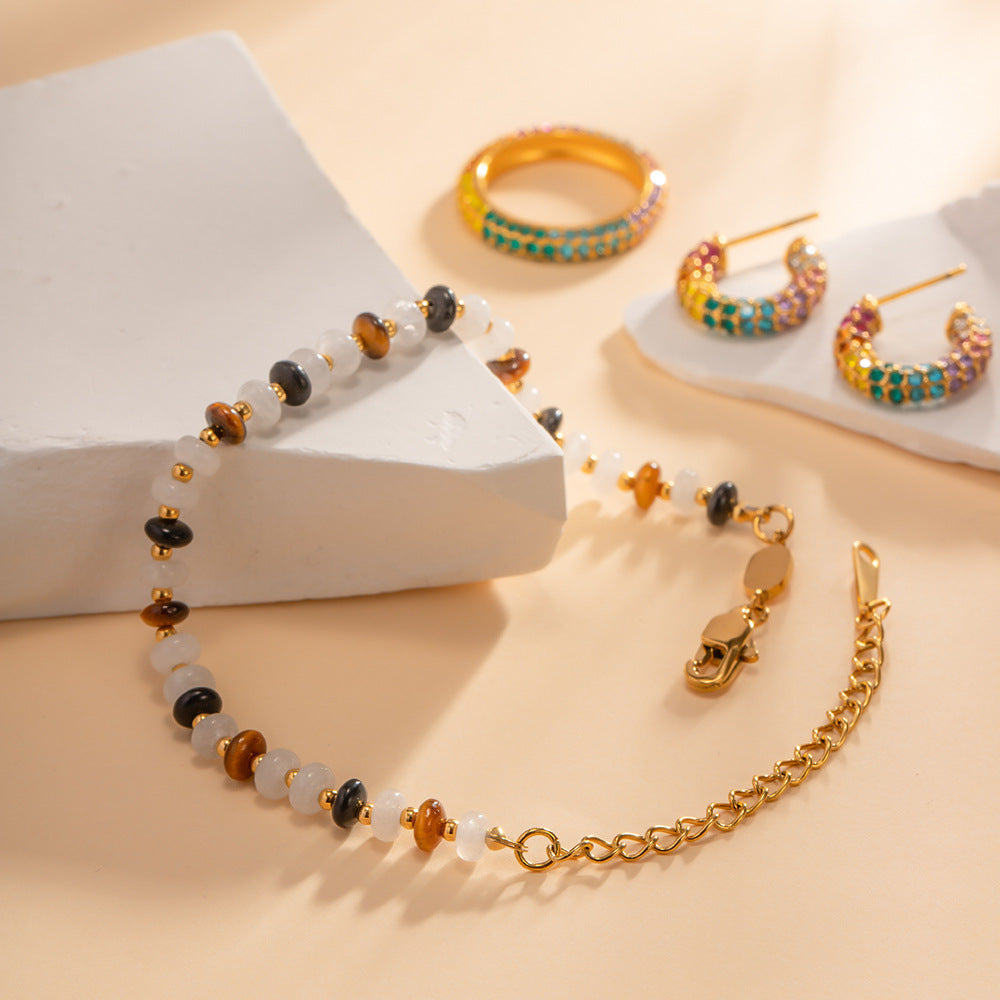 Natural Stone and Stainless Steel Women's Bracelet Jewelry